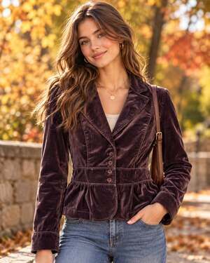 Ann Taylor Loft Velvet Peplum Blazer Womens Sz __ Plum Jacket Boho